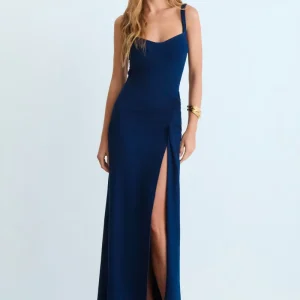 VESTIDO MIDI TORCAO LATERAL RECORTE BUSTO AZUL MARINHO ESCURO