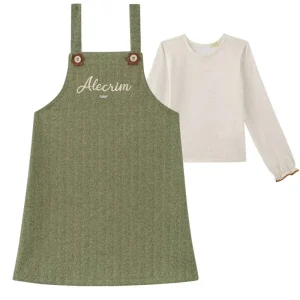 Conjunto de Blusa em Malha Power e Salopete em Tecido Chevron 90267 Kukiê Infantil Menina