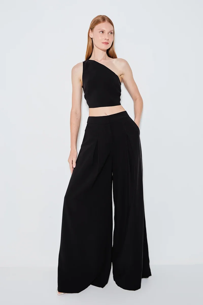 CALÇA PANTALONA COM PREGAS PRETO