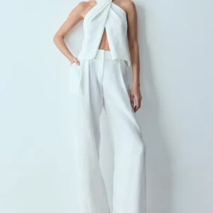 CALÇA RETA CINTURA ALTA COM PREGA FRONTAL BRANCO