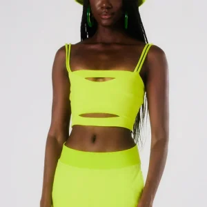 CROPPED DE ALÇA FINA DUPLA COM RECORTER VERDE FLUOR
