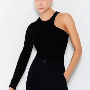 BODY MANGA LONGA ASSIMETRICA COM TORCAO PRETO
