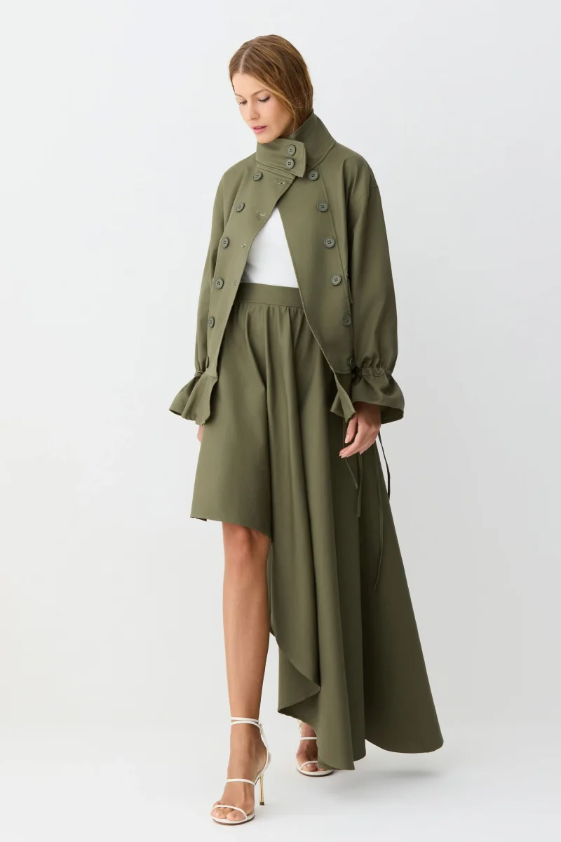 CASACO MANGA LONGA COM BOLSOS MANGA E CINTURA AJUSTAVEIS VERDE MILITAR - Image 6
