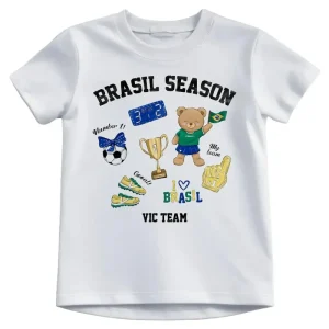 Blusa em Meia Malha Algodão Prime Conforto Para Entrar No Clima Da Copa. Estampa Temática Brasil em Estilo Fun Divertida e com Detalhes em Strass.
 99762 Vic Teen Menina