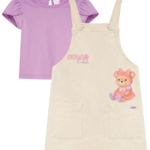 Conjunto de Blusa em Cotton e Salopete em Moletom Linho sem Pelúcia 95246 Kukiê Infantil Menina