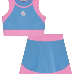 Conjunto de Top Cropped e Saia Esportiva em Poliamida (com Shorts Embutido) 96979 Kukiê Infantil Menina
