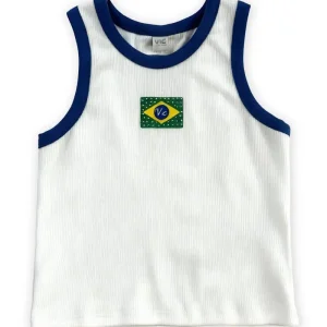 Regata em Malha Canelada Algodão Prime Conforto e Estilo Para Os Dias de Jogo. Detalhes Contrastantes e Bandeirinha Do Brasil com Strass. 99761 Vic Teen Menina