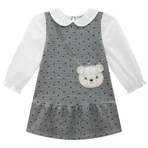 Vestido em Fly Tech e Tricoline 89981 Infanti Bebê Menina